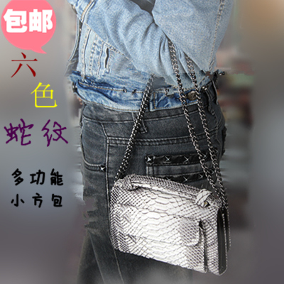 简约蛇纹单肩斜挎包手提包韩版经典 小方包大容量手腕包時尚 女包
