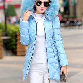 2015韩版冬装新款女士羽绒棉衣女 修身保暖中长款大毛领羽绒棉服