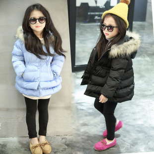 冬季女童棉衣加厚 韩版收腰 带帽儿童羽绒棉棉袄外套白搭保暖纯色