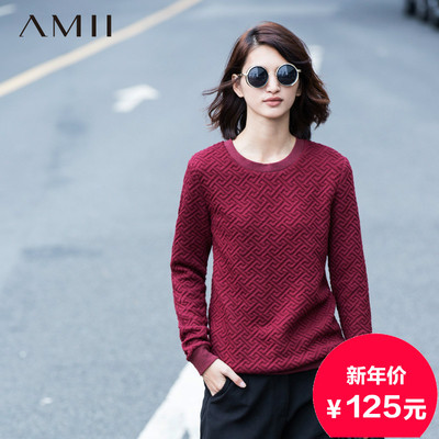 Amii艾米女装旗舰店2015冬装新品新款大码长袖套头修身休闲卫衣