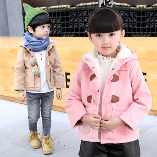 中小童宝宝秋冬装呢子大衣男童女童韩版加绒短款外套1-2-3-4-5岁6