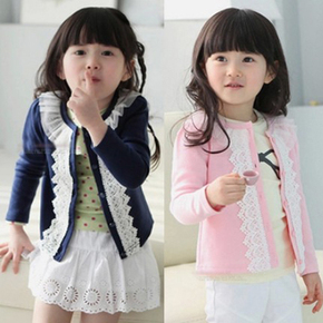 2015春装韩版蕾丝女童童装 春秋宝宝儿童长袖外衣开衫外套