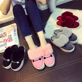 冬季韩版棉拖鞋女包跟保暖防滑月子鞋厚底家居可爱笑脸室内外棉鞋