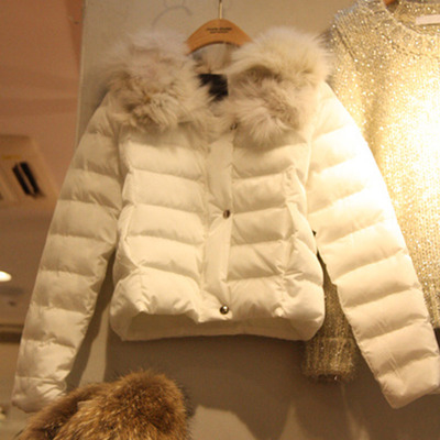 2015冬季新款百搭狐狸毛修身毛领拉链保暖短款羽绒服外套女
