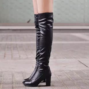 2015欧美秋冬新款女靴高跟粗跟瘦腿过膝长靴休闲骑士靴女
