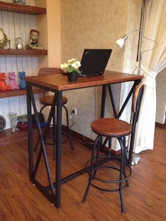 复古铁艺 做旧实木吧台桌家用 餐桌椅组合 休闲桌 电脑桌 美式！