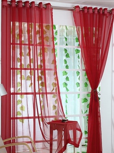 纯色糖红纱窗帘纱帘透明窗纱窗帘阳台飘窗成品定制欧式工程婚礼