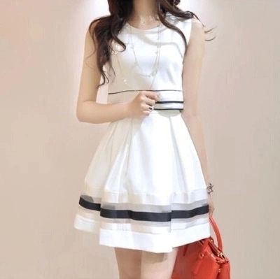 2015韩国显瘦假两件蓬蓬裙套装裙子女夏洋气雪纺连衣裙夏中裙学生
