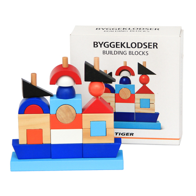 积木玩具形状配对认知积木船叠叠乐木制积木益智玩具塑封盒装