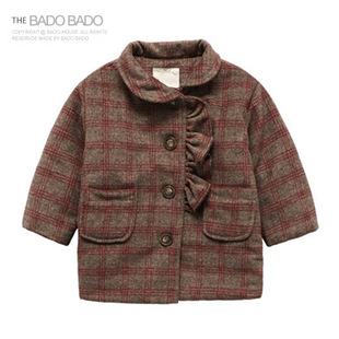 秋冬季儿童装新款女童毛呢子大衣韩版中长款加厚保暖格子立领外套