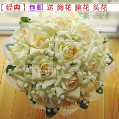 韩式婚礼 新娘手捧花 白玫瑰 满天星 新娘手花 伴娘手捧花 包邮