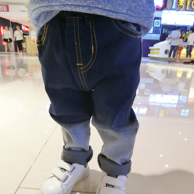 秋款小童男童1-2-3岁宝宝牛仔裤针织韩版婴幼儿休闲长裤哈伦裤子