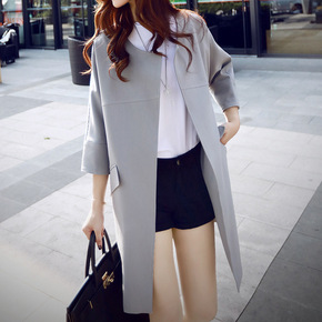 2016年秋季新款韩版七分袖茧型风衣春秋显瘦中长款大码女装