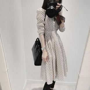 2015韩版春装新款波点长裙波西米亚修身长袖沙滩裙 雪纺连衣裙女