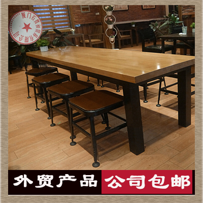 铁艺餐桌 现代简约实木餐桌 美式餐馆咖啡店复古会议桌定制包邮