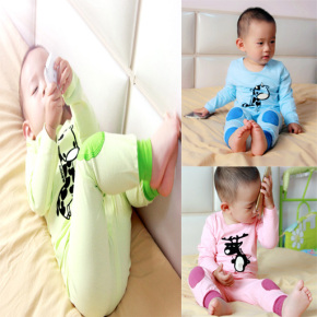 儿童睡衣秋季男童纯棉长袖1-2-3岁韩版休闲纯色秋冬款家居服套装