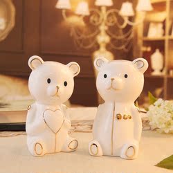 浪漫情侣小熊结婚礼物创意摆件陶瓷家居装饰品教师节礼物送老师