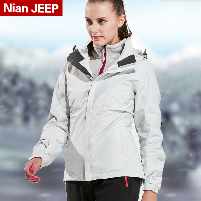 NIANJEEP冲锋衣女三合一两件套户外冬季滑雪服白色防水冬季外套潮