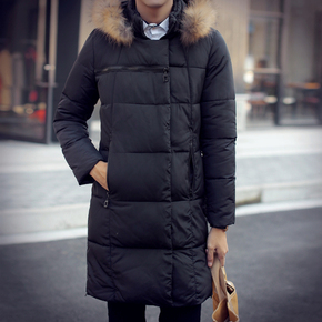 2015冬装男士新品毛领中长羽绒棉衣 加长加大加厚长款棉服外套潮
