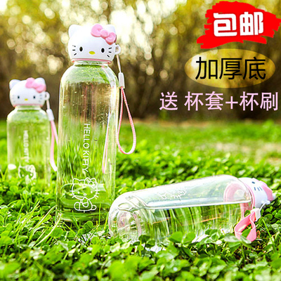 Hello Kitty可爱学生女士玻璃水杯透明耐热便携创意水瓶随手杯子