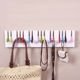 创意钢琴挂钩彩色壁挂挂衣架木质钢琴衣帽架隔板置物架