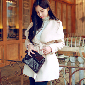 2015秋冬款韩版修身欧美范时尚显瘦中长款毛呢外套女 呢子大衣潮