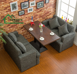 咖啡厅复古实木餐桌椅组合 奶茶店桌椅 甜品店沙发 卡座沙发组合