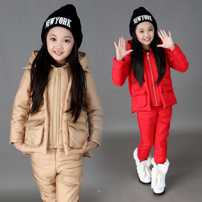 儿童2015新款童装潮女童秋冬装长袖三件套女大童冬款韩版棉衣套装