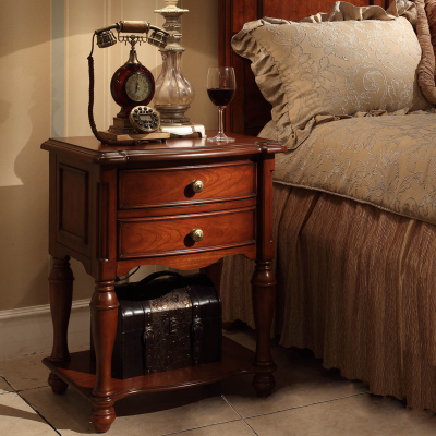 欧式床头柜 深色复古电话机柜灯柜储物柜 实木雕花烤漆小床边柜