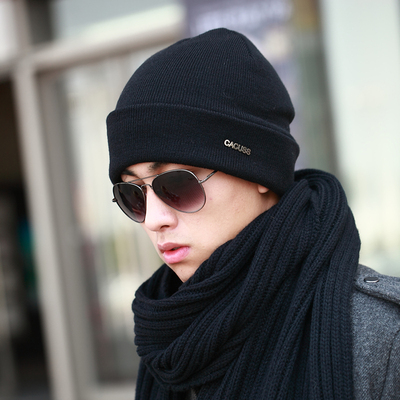 羊毛毛线帽子男韩国冬季女加厚保暖针织帽卷边光身青年加绒套头帽