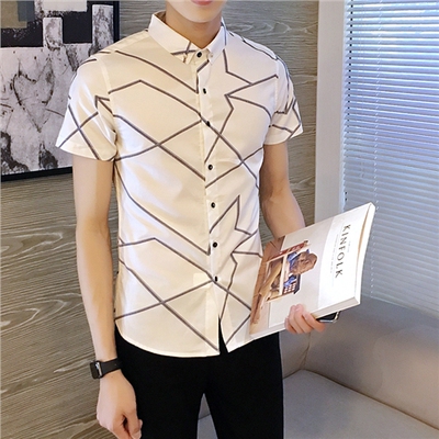 港男2016夏季潮流男士短袖衬衫韩版修身半袖 衬衣男装