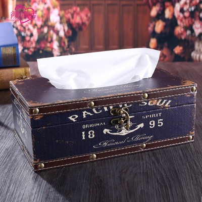 木质皮革复古纸巾盒车用欧美式抽纸盒餐厅餐巾纸盒创意收纳盒家用
