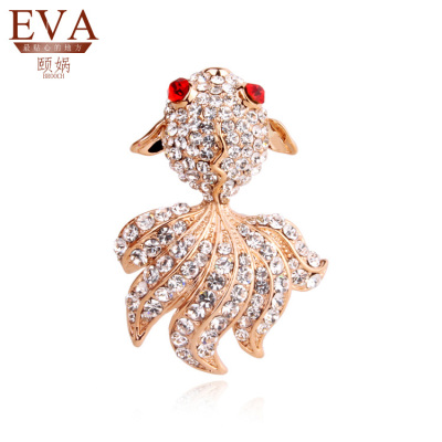 EVA颐娲 高端胸针品牌超值镶钻年年有余金鱼高档水晶胸针饰品5954