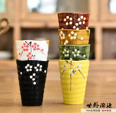 【天天特价】日式茶杯水杯 陶瓷手绘杯 日式樱花杯子 6色入
