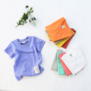 2015夏季新款韩版男女童装纯棉糖果色短袖T恤舒适亲子装包邮