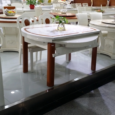 简约实木餐桌伸缩大理石餐桌地中海多功能折叠餐桌小户型圆形餐桌