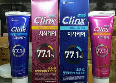 韩国正品LG克丽丝Clinx 77.1%牙膏 美白去渍 120g 清新薄荷柑橘味