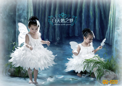 新款儿童表演裙，白天鹅表演服、天使裙装 演出服 拉丁舞服