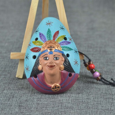 秘鲁原装进口勇士陶埙印第安人装饰品，陶笛艺术品，标准6孔陶埙