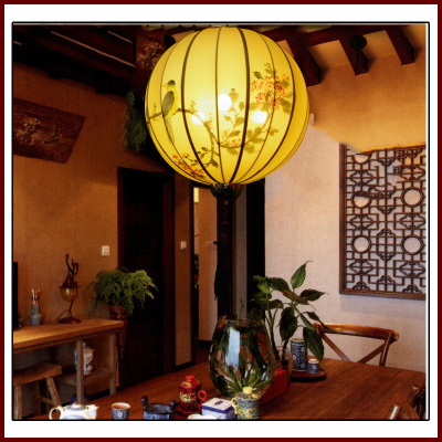 新中式圆球灯笼吊灯 布艺古典手绘灯具吧台茶楼客厅楼道工程圆形
