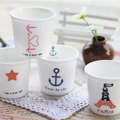 zakka海锚海军风陶瓷马克杯 仿纸杯 布丁杯 牛奶杯 水杯 小茶杯