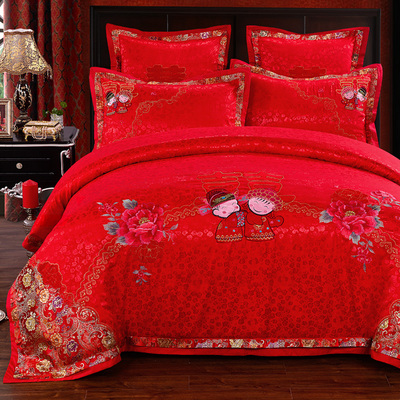 依尚富安娜新婚庆四件套全棉结婚六八十多件套大红纯棉床上用品