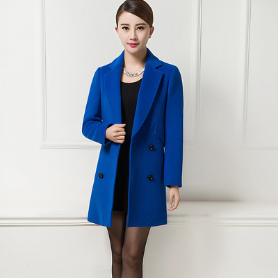 2015秋冬中长款羊绒大衣韩版女双排扣西装领羊绒大衣毛呢外套女装