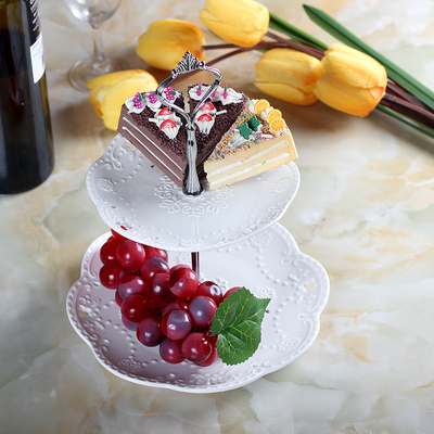 欧式两层水果盘 浮雕陶瓷蛋糕盘蛋糕架下午茶点心盘创意婚庆果盘
