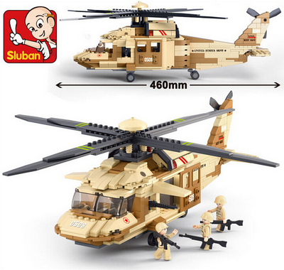 快乐小鲁班拼装玩具拼插积木儿童益智军事武装直升飞机模型