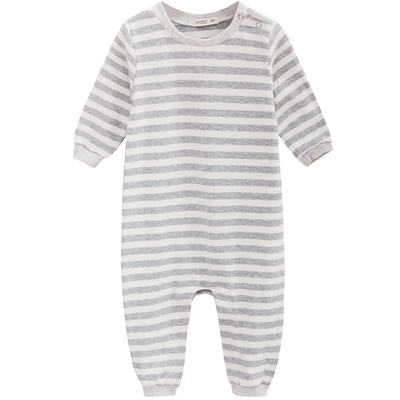 男女宝宝灰白条纹全棉绒布连体衣婴儿哈衣新生儿衣服0-2岁