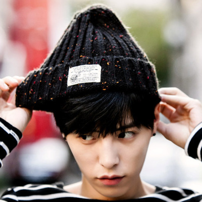 2015韩国秋冬尖尖帽复古混色杂色毛线帽标签贴布针织帽子男女潮帽