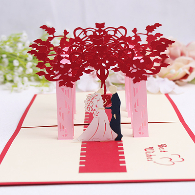 品妮3D立体贺卡郊外婚礼七夕情人节创意婚庆结婚礼物手工镂空纸雕