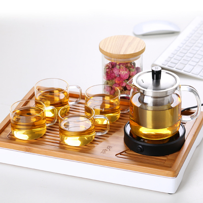福容整套功夫玻璃茶具套装配竹茶盘耐热茶杯飘逸杯泡茶壶保温茶座