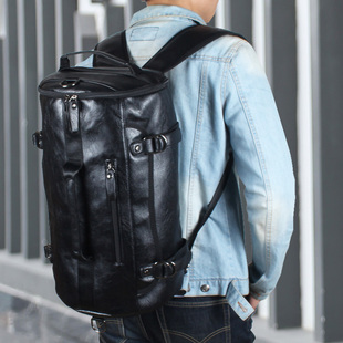 韩版双肩包男潮背包女旅行包大容量健身包手提肩挎包电脑圆桶包
